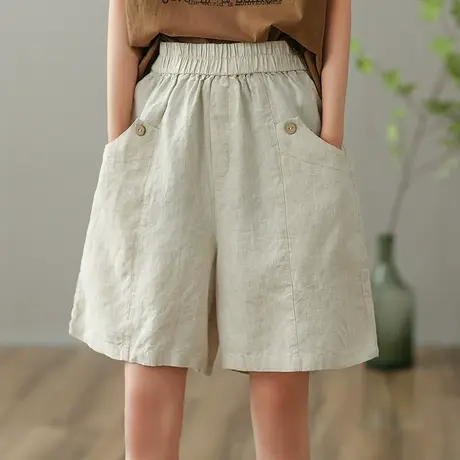 dza 高腰显瘦亚麻休闲裤女2023夏季五分直筒裤宽松棉麻短裤阔腿裤图片