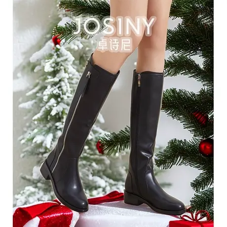 卓诗尼2022新款女鞋加绒长靴黑色断码靴冬拉链秋冬不过膝冬靴40码图片