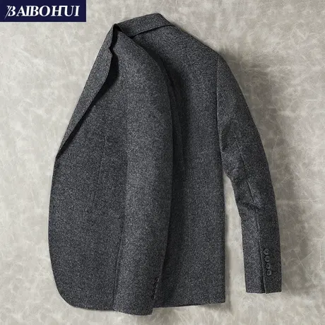 秋冬新款羊毛呢子西服外套男修身韩版商务潮流休闲小西装男士上衣商品大图