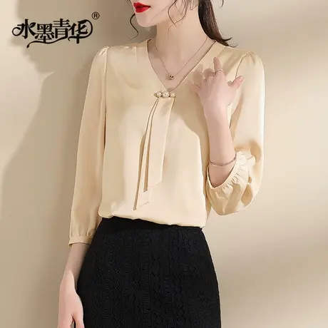 【1件7.9折】法式气质上衣女新款秋季设计感飘带百搭时尚衬衫衬衣图片