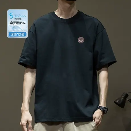 夏季凉感冰皮短袖t恤男宽松大码美式UPF50+防晒衣肥佬男士体恤衫商品大图