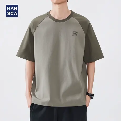 hansca 索罗娜冰爽棉凉感插肩袖t恤男2025夏季撞色运动短袖上衣潮商品大图