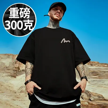 美式复古300g重磅日系潮牌短袖T恤简约大码男装加肥加大胖子半袖商品大图