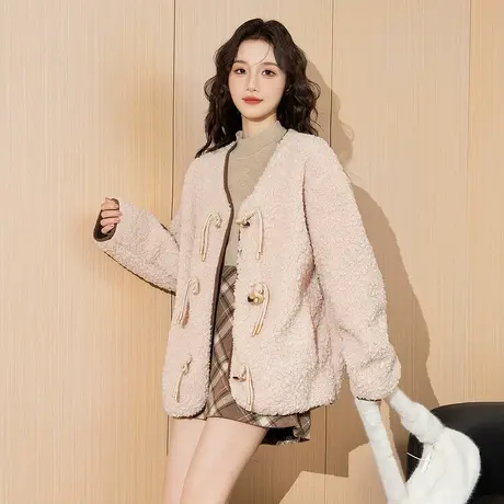 唐狮女外套仿羊羔毛冬季新款保暖休闲潮流穿搭粉色甜美风商品大图