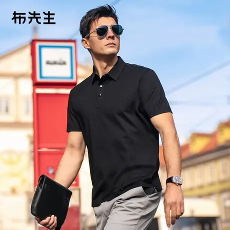 MrBu布先生纯色衬衫领T恤男2025春夏桑蚕丝字母印花poloAT16027商品大图
