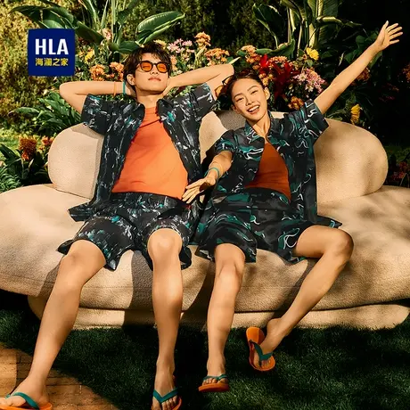 HLA/海澜之家时尚提花短袖休闲外套度假衬衫25春夏新潮流上衣男装图片