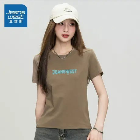 E8真维斯女装2025夏季韩式潮流字母印花女款时尚圆领短袖女士T恤商品大图