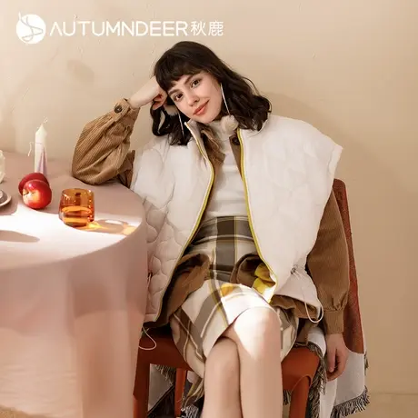 秋鹿梭织纯棉三层加厚夹棉保暖背心冬季女士睡衣立领马甲上衣女冬商品大图