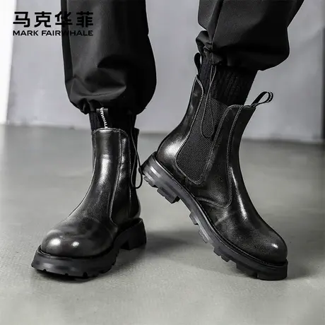 马克华菲切尔西靴男真皮马丁靴男款冬季加绒男鞋短靴皮靴男士靴子商品大图