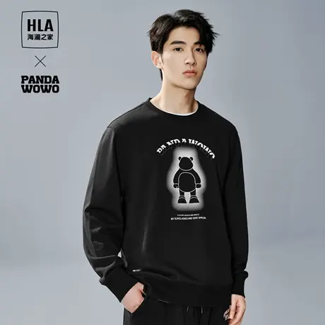HLA/海澜之家panda wowo熊猫卫衣23秋冬新圆领宽松毛圈印花上衣男图片