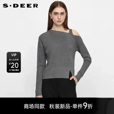 【商场同款】sdeer圣迪奥女OL风不对称露肩开叉针织衫S25383509图片