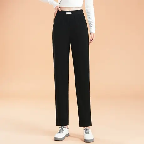 拉夏贝尔黑色休闲哈伦裤女秋季2025新款加厚高腰直筒烟管裤九分裤商品大图