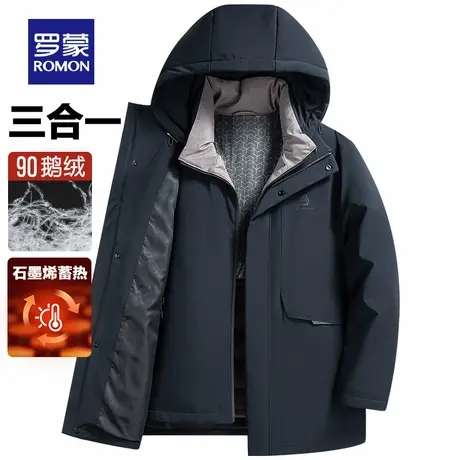 【鹅绒】罗蒙可拆卸内胆羽绒服男士2025冬季新款加厚保暖派克外套商品大图