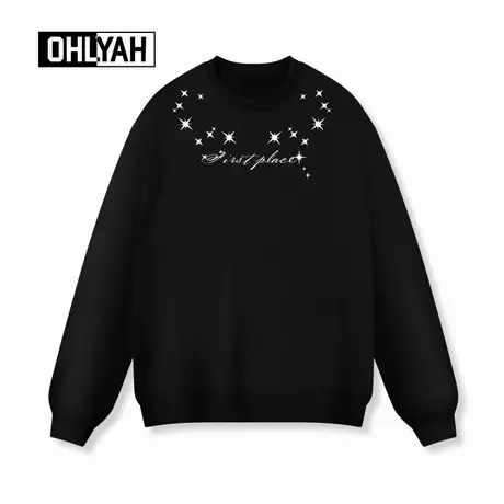 Ohlyah品牌秋冬大码潮流领口星星印花美式情侣卫衣男女慵懒风圆领商品大图