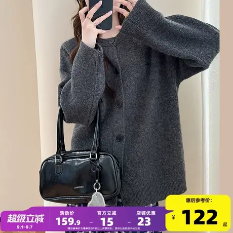 唐狮2025秋冬季女毛衣小刺绣圆领开衫外套宽松简约百搭休闲商品大图