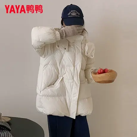 鸭鸭羽绒服女2025冬季新款立领连帽韩版宽松休闲中长款加厚外套YZ商品大图