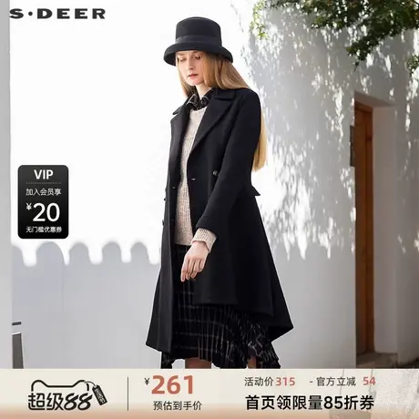 sdeer圣迪奥女装西装领双排扣不规则毛呢大衣S21461803商品大图