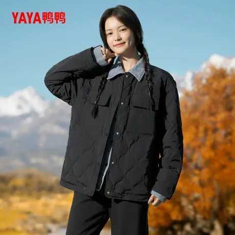 【鸭鸭甄选】轻薄羽绒服女士新品短款韩版时尚拼接保暖鸭绒外套商品大图