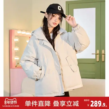唐狮2026冬季短款羽绒服休闲风女连帽斜插口袋简约设计百搭日常商品大图