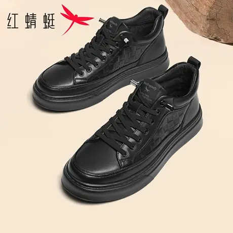 红蜻蜓男鞋2025冬季加绒保暖高帮皮棉鞋时尚百搭厚底男士休闲板鞋商品大图