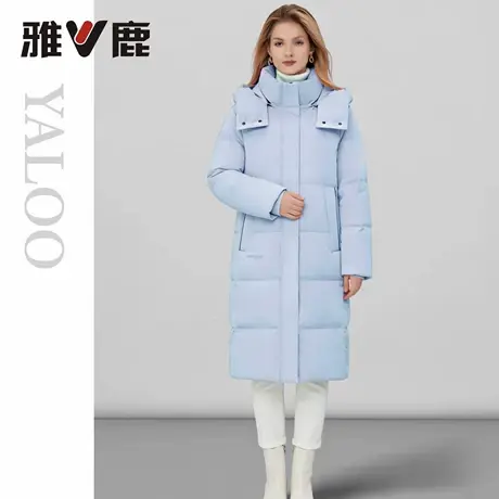 雅鹿2025秋冬休闲时尚中长款羽绒服女款纯色连帽冬款保暖正品商品大图