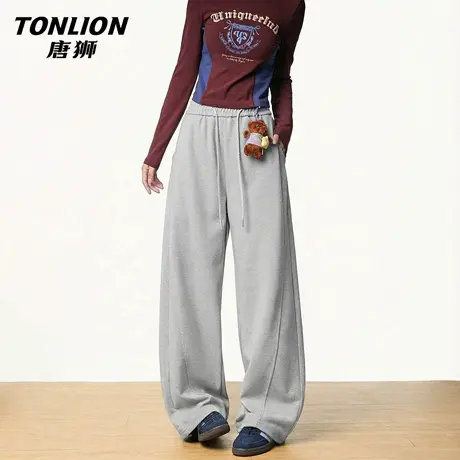 唐狮官方灰色窄版香蕉裤女款2026新款春秋款女士垂感直筒阔腿裤VB图片