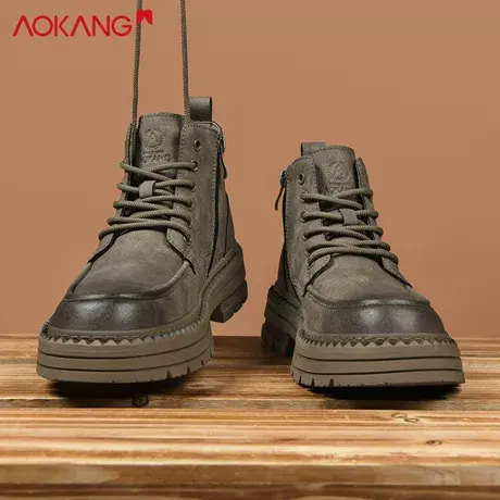 奥康马丁靴男款秋冬季工装休闲皮鞋男士高级感厚底内增高时尚高帮商品大图