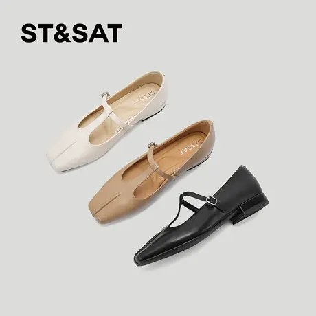 星期六玛丽珍鞋女2026新款法式方头真皮丁字扣带舒适平跟软底单鞋商品大图