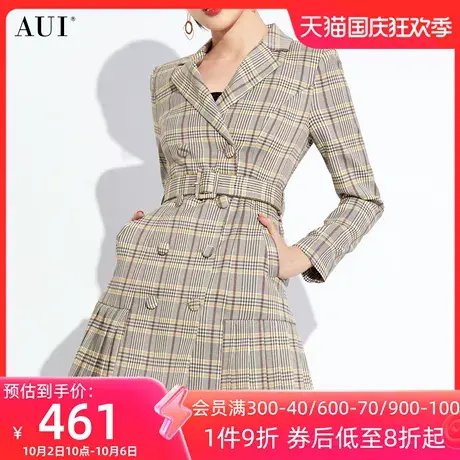 AUI格子气质职业西装外套女2023秋季新款设计感小众修身长袖西服图片
