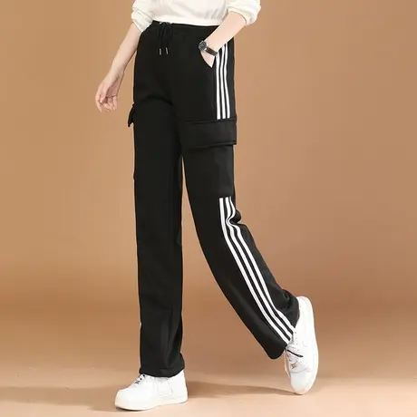 韩潮袭人松紧腰加绒运动休闲裤女2023冬季新款百搭直筒阔腿卫裤图片