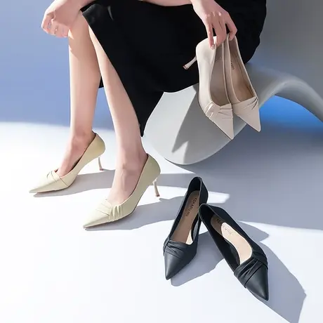 珂卡芙细跟尖头单鞋女外穿2023秋季时尚百搭浅口高跟鞋女性感女鞋图片