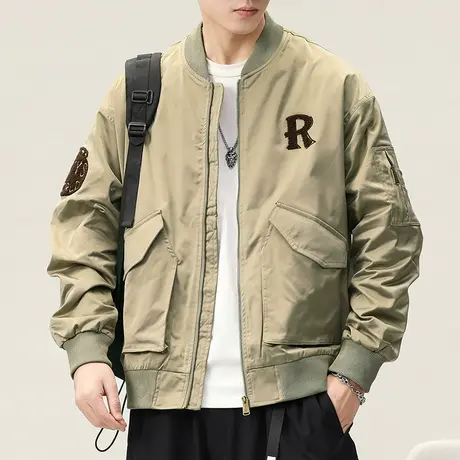 男生高端痞帅美式飞行员夹克秋冬季潮牌印花长袖上衣男装新款外套商品大图