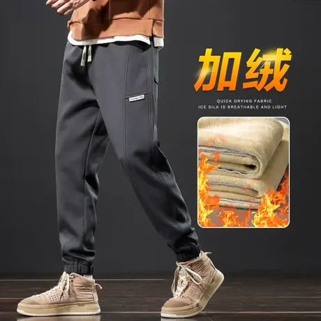 男款冬季2023年新款加绒加厚束脚防风保暖卫裤秋冬款抓绒休闲裤子商品大图