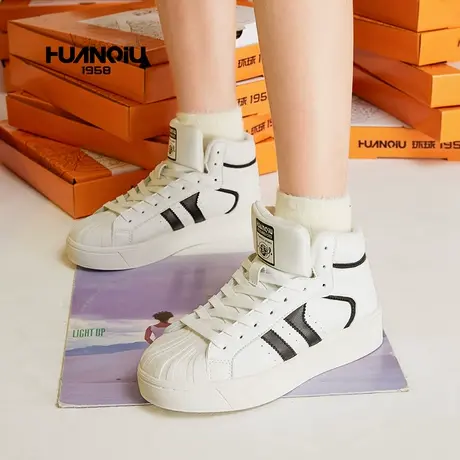 环球贝壳头小白鞋女鞋子冬季百搭ins潮加绒棉鞋休闲板鞋女雪地靴图片