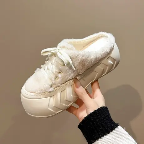 高级感厚底毛毛拖鞋女外穿2024新款秋冬小个子增高毛毛鞋加绒棉拖图片