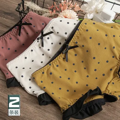 日系清新波点棉质内裤木耳边蝴蝶结少女可爱中腰柔懦平角安全裤夏商品大图