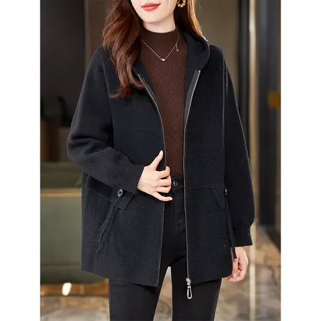 宝诗黎纯色连帽慵懒宽松外套女拉链上衣2024年春季新款纯色开衫商品大图