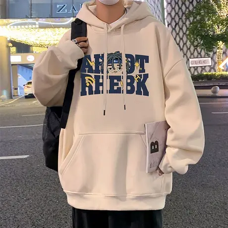 美式复古高街纯棉连帽卫衣男春秋季ins潮牌重磅帽衫宽松男生外套商品大图