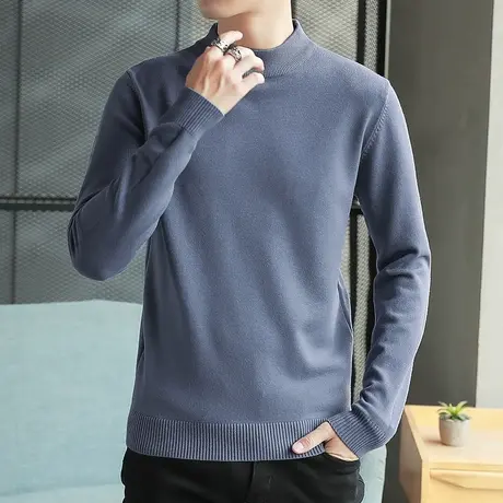 毛衣男秋冬季潮流个性线衣保暖加绒加厚半高领针织衫男中领打底衫商品大图