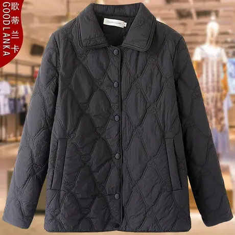 大码中年妈妈冬季轻薄款羽绒棉服女宽松时尚翻领休闲保暖棉衣外套商品大图