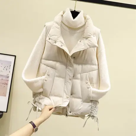 女士马甲背心坎肩外穿羽绒棉袄2023年新款秋冬抽绳外穿棉马夹外套图片