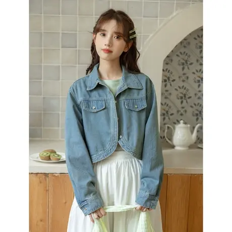 设计感小众弧形下摆牛仔外套女短款美式复古小个子夹克显瘦上衣潮商品大图