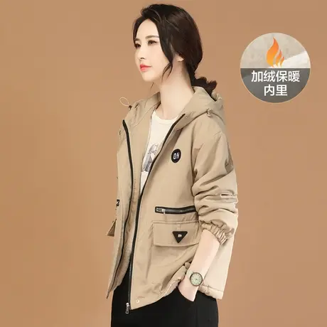 韩潮袭人设计感连帽加绒工装外套女2023冬季新款宽松保暖短外套厚图片