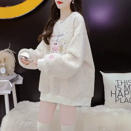 加绒加厚羊羔毛卫衣外套女2024新款早春季宽松慵懒风洋气百搭上衣商品大图