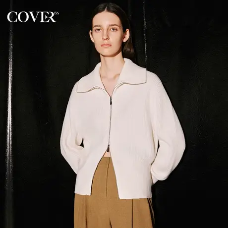 COVER冬季双拉链翻折领针织开衫商品大图