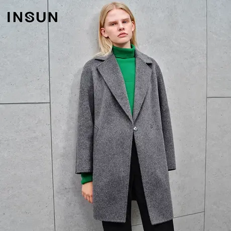INSUN恩裳线上专选冬季骆驼绒桑蚕丝羊毛大衣图片