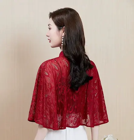 夏季配裙子旗袍小披肩薄款蕾丝外套斗篷披风外搭开衫短款防晒衣女图片