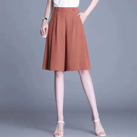 焦糖雪纺阔腿裤女五分裤中裤2023夏季新款高腰休闲裙显瘦裙裤短裙商品大图