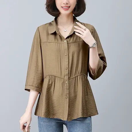 妈妈七分袖洋气衬衫女宽松加大码女装中老年休闲百搭减龄显瘦衬衣商品大图