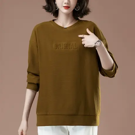 中年妈妈春秋季薄款卫衣加肥加大码女装宽松圆领休闲百搭套头上衣商品大图